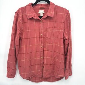 LL Bean Womens L Relaxed Fit Plaid Flannel Shirt Pockets Outdoors Indie